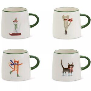 Tabletops Gallery Furry Christmas Cats Mugs Set of 4